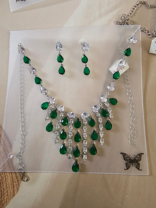 Green drop American diamond set