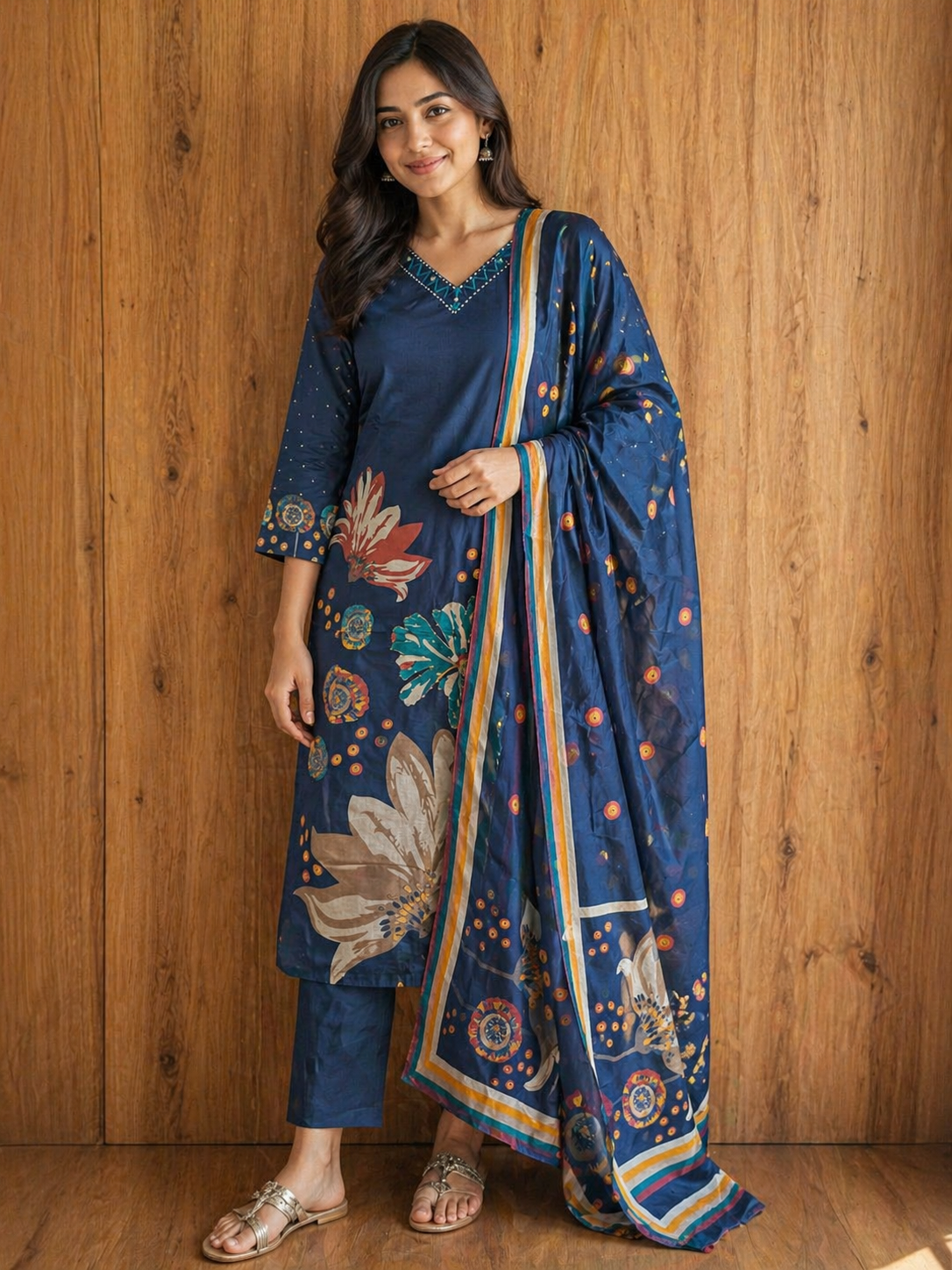Mul chanderi 3 piece suit