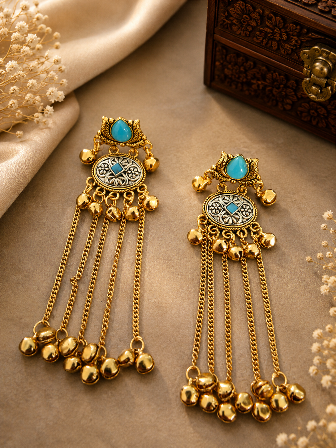 Fusiom lotus Kashmiri-inspired  earrings