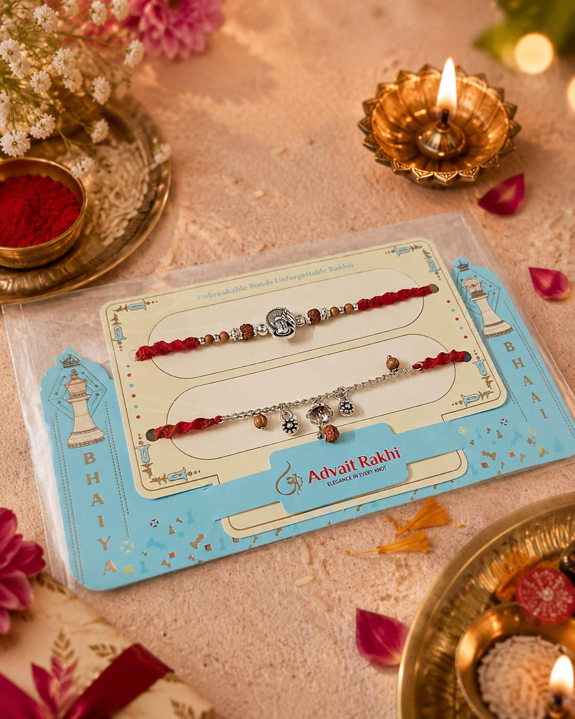 Silver replica couple rakhi