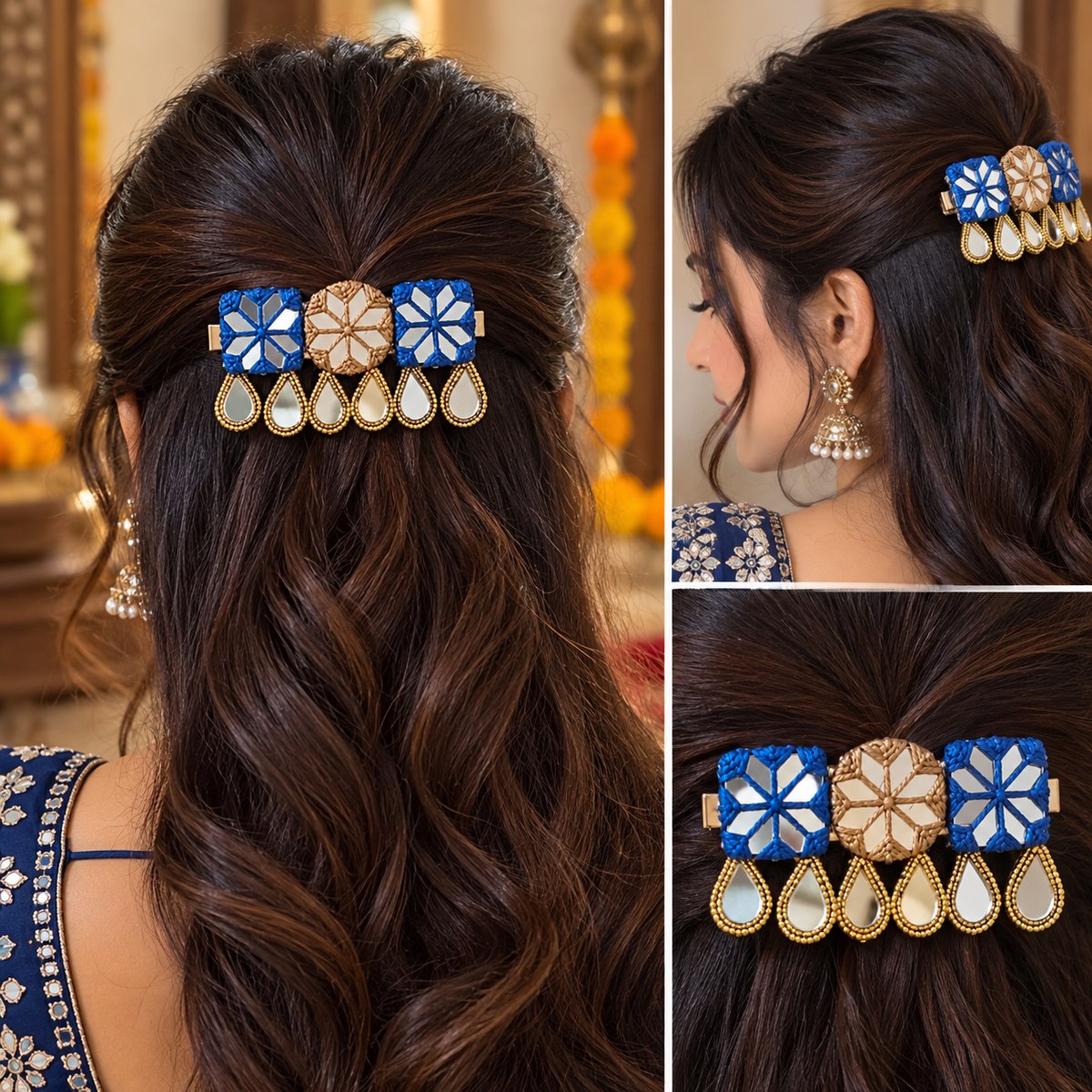 Blue mirror hair pin