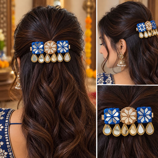 Blue mirror hair pin
