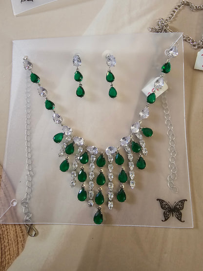 Green drop American diamond set