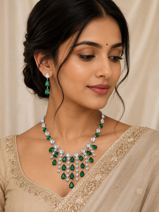 Green drop American diamond set