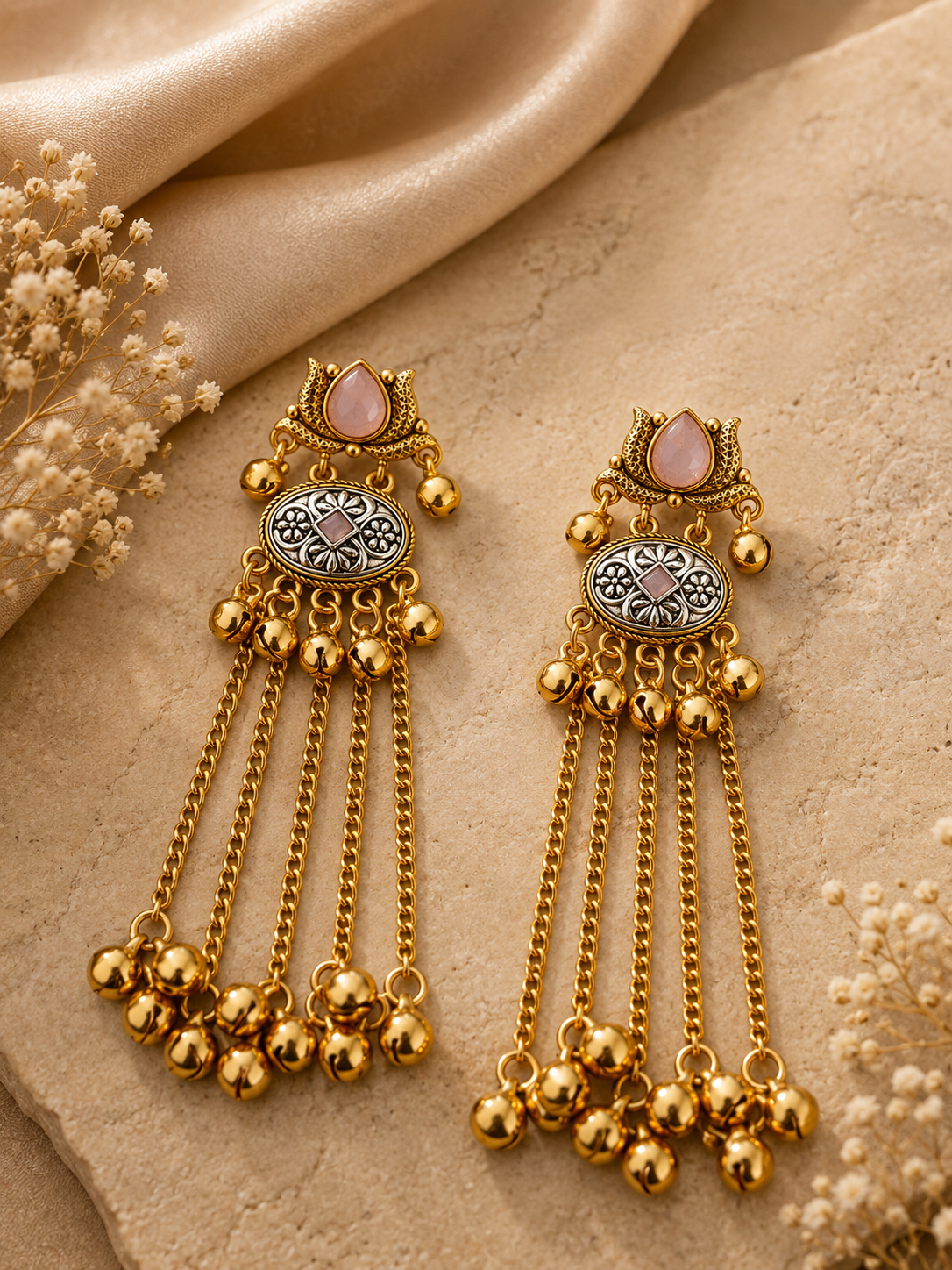 Fusiom lotus Kashmiri-inspired  earrings